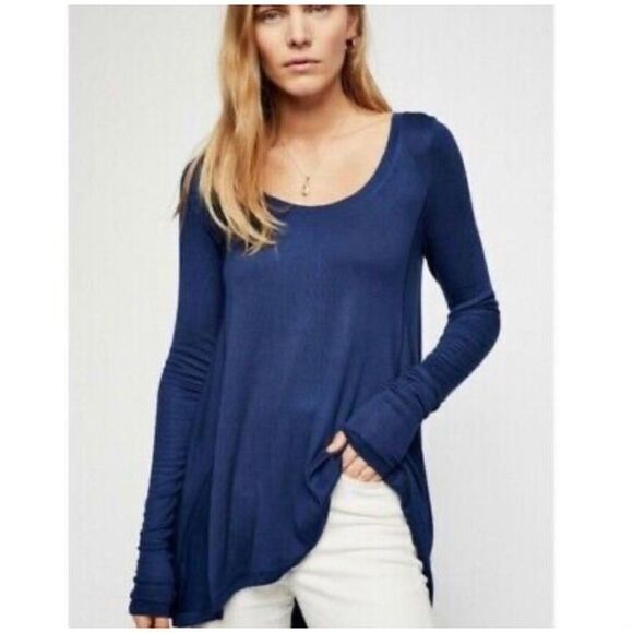 Free People Tops - Free People January Ribbed Scoop-Neck Long Sleeve T-Shirt Navy Size XS